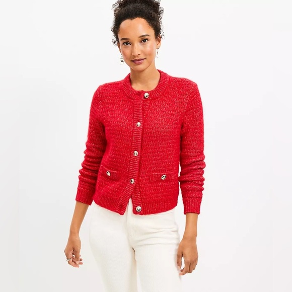 LOFT NEW with TAG Most Popular Women's RED Stitchy Sweater Jacket - Size SP NEW - Picture 3 of 6